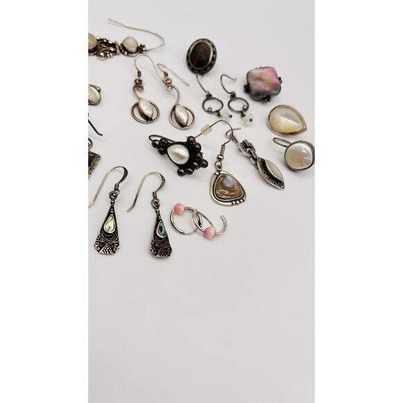 Lot Of Sterling Silver 925 Earrings Single/Pairs Moonstone Abalone SCRAP CRAFT - Picture 6 of 7